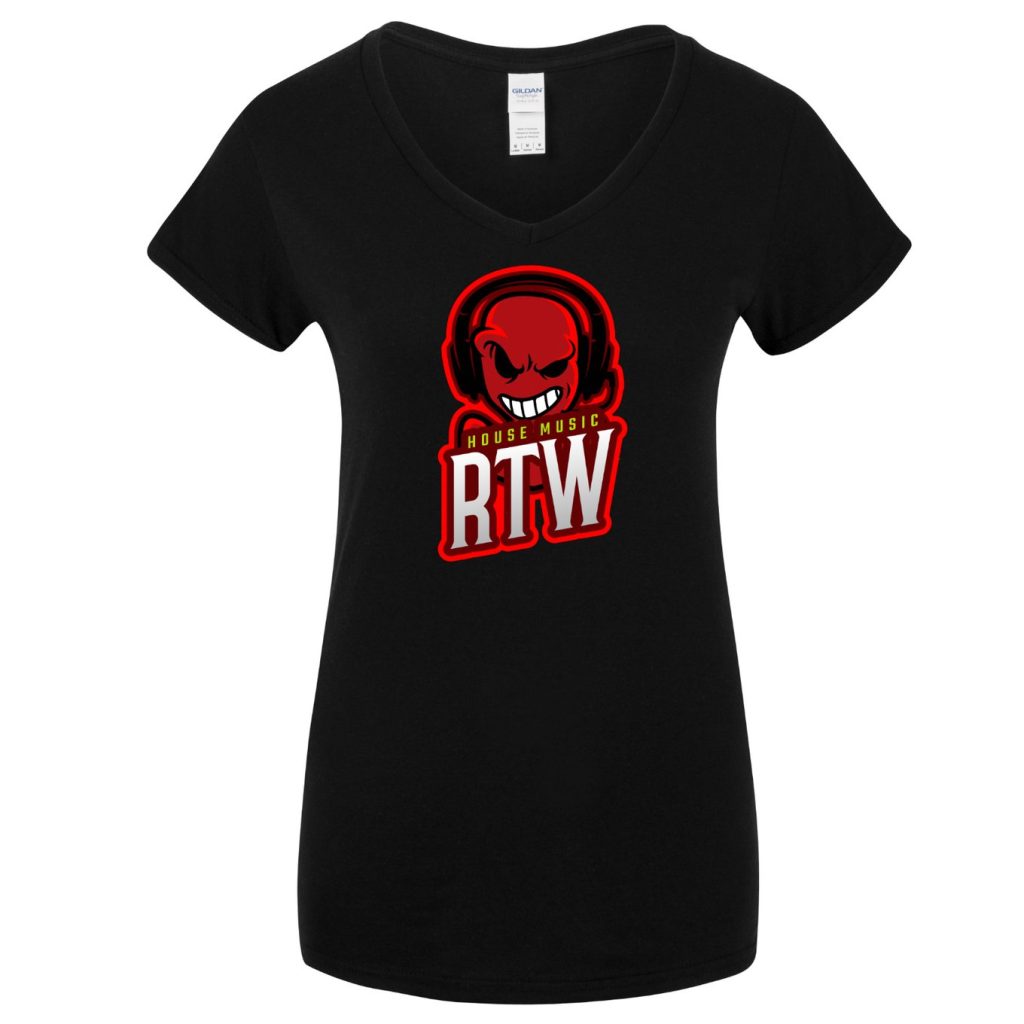 RTW House Music (Red Smiling Skull with Headphones) - Women’s V-Neck T-Shirt