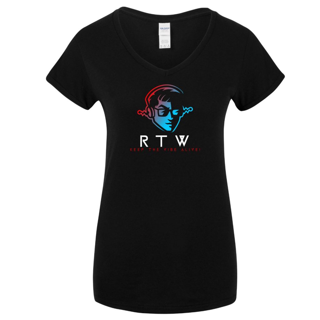 RTW with Blue Faced Logo and catchphrase - Women’s V-Neck T-Shirt